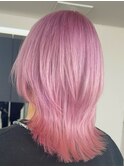 神戸三ノ宮ネオンピンクカラーレイヤーウルフブリーチハイトーン