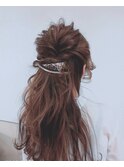 ハーフアップ ロングヘアー 編み込み 編み下ろし