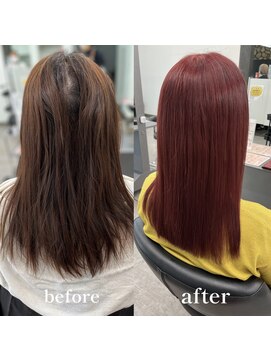 ガルボヘアー 桟橋店(garbo hair) ダブルカラー ブリーチ1回 イメチェン チェリーレッド