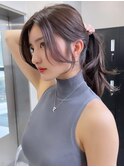 3172髪質改善レイヤーロングポニーテール韓国ワンホンヘア