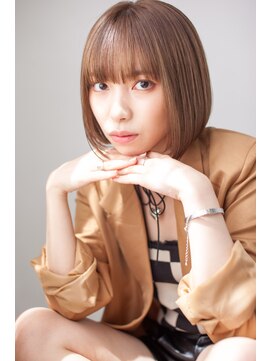 アッシュ 横浜店(Ash) ミルクティーベージュのあごラインボブ