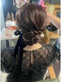 ナチュラルシニヨン×ベロアリボン【福島/ヘアセット】