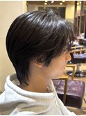 韓国マッシュフェザーパーマニュアンスパーマセンターパート黒髪