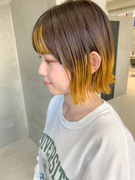 テトヘアー(teto hair) イエローカラー、グラデーション、バレイヤージュ、外はねボブ