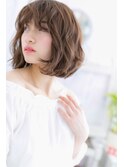 前髪パーマフェザーバング甘辛MIXフェミニンボブルフb1