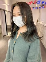 ダブルカラーアッシュグリーンカラーケアブリーチカラー韓国ヘア