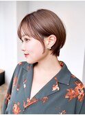 ショートおくれ毛ココアベージュ小顔前髪カット_F21178