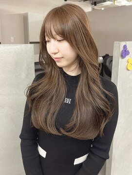 ジエクトカナウ 大阪梅田店(The Ect canow) レイヤーロング前髪アッシュブロンド韓国ヘアヘーゼルグレージュ