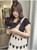 ベビーピンクぱっつん前髪ボブパーマホワイトピンク都島
