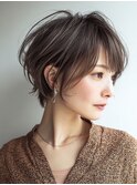 白髪ぼかしグレージュショートボブ