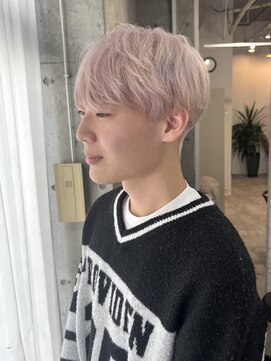 ホワイトベージュ/メンズハイトーン/透け感カラー/マッシュ/