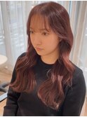 韓国風ロングレイヤー　2wayバング　チェリーレッド