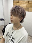 ピンクアッシュブラックメンズカットウルフレイヤー所沢練馬韓国