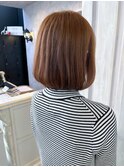 福山人気20代30代ワンカールパーマ内巻きボブ艶オレンジブラウン