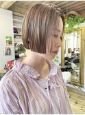 NUDEハイトーンカラー 前下りボブ切りっぱなしボブ マチルダボブ