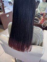 アチーブ ヘア デザイン(achieve hair design)&nbsp;ピンク裾カラー×ツヤ髪ブラックストレートロングヘア20代30代