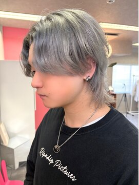 ヘルツ(Hz) センターパートウルフ/ホワイトシルバー/ブルーグレー