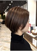 ロングショートワンカールパーマカーキグレージュ前髪錦糸町