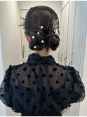 ヘアアレンジセットツインお団子シニヨンカチモリパール黒髪
