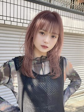 サンク 原宿 表参道(cinq) ★ミルクティーピンクベージュミディアムレイヤーカット長めボブ