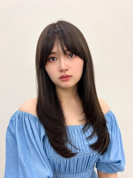 ノク 渋谷(nok) 韓国オリーブカラーオリーブベージュ顔まわりレイヤー前髪パーマ