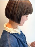丸みボブ マロンベージュ ショートボブ 切りっぱなしボブ