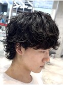 渋谷メンズマッシュウルフカットシャドウパーマ波巻きスパイラル