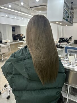 韓国顔まわりレイヤーカットグレージュオリーブベージュブラウン