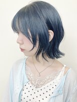 モリオフロムロンドン 原宿本店(morio from London) 【morio原宿】ボブレイヤーブルーカラー前髪あり