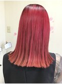 切りっぱなしボブ+ピンクオレンジ