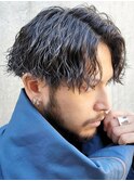 メンズウルフ波巻きツイストスパイラルMIXツーブロックパーマ