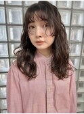 デジタルパーマ チェリーブラウン イメチェン 伸ばしかけヘア