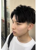 ハンサムショート黒髪メンズカットビジネスアップバング