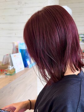 メリア(MELIA) 切りっぱなしボブ×ブリーチ無しレッド【名取　岩沼　 南仙台 】