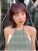 カシスレッド美髪外ハネボブイメージチェンジワイドバング