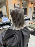 バレイヤージュ、ハイライト、レイヤーロング、グレーベージュ