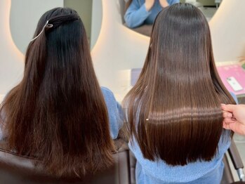 エンネ 新宿(enne)の写真/手ごわいクセを伸ばしながら柔らかで自然な質感に。ハイトーン・ブリーチ髪には酸性ストレートも[新宿]