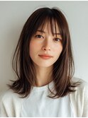 着物ヘア/ダークアッシュ/ミディアムレイヤーカット/大口子安