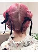 ピンクカラー×リボンツインアレンジ