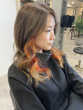 ナンバー(number+) 20代30代大人かわいいインナカラーオレンジイヤリングカラー