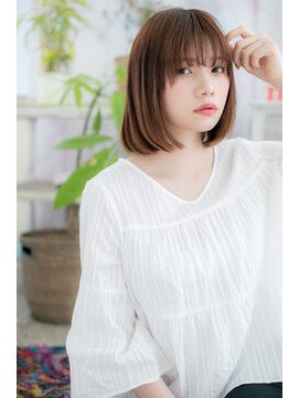 ミック 日暮里店(miq) シースルー前髪★キャラメルベージュ前下がりボブa1