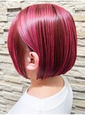20代30代40代大人可愛いハイライトピンクカラーナチュラルボブ