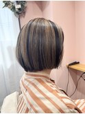 アンブレラカラー　白髪ぼかしカラー　ミニボブ