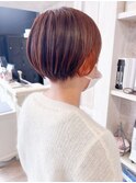 福山美容室Caaryダブルカラーレッドカラー刈り上げ丸みショート