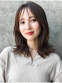☆ぱっつん前髪流し前髪鎖骨ミディアムボブ耳かけボブパーマ小顔