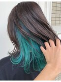 ハイトーン/インナーカラー/エメラルドグリーン/派手髪/個性的