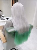 ポイントカラーグリーン　イヤリングカラー　ホワイトラベンダー