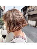 三重富田韓国レイヤーカット顔周りレイヤーボブグレージュカラー