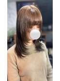 小顔フェイスレイヤー×透明感マロンベージュブリーチなしカラー