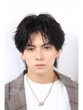 ネイビー(NAVY) 黒髮 ウルフ センターパート